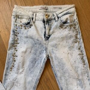 Dishe Jeans Miley Skinny Acid Wash Rhinestone Stud Distressed Denim 29